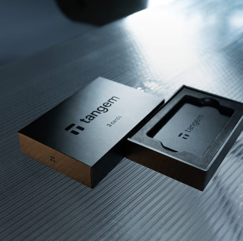 Tangem 3-card box on a textured reflective surface